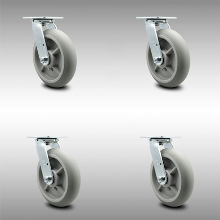 Service Caster 8 Inch SS Thermoplastic Rubber Caster Set with Roller Bearing and Swivel Lock SCC-SS30S820-TPRRD-BSL-4